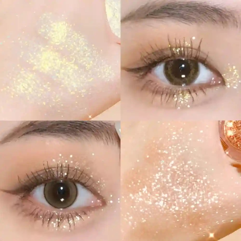 Tidesmit monochrome glitter eyeshadow and shimmering highlighter powder texture close-up for waterproof face makeup