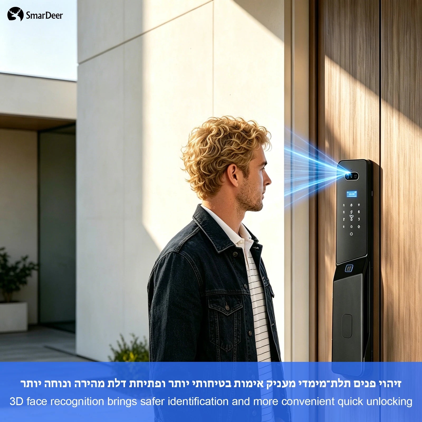 SmarDeer ﻿IS 6590 IP66 Waterproof Outdoor Smart Lock,Face & Palm Vein Recognition lock with Hebrew Menu,Tuya App Video Call