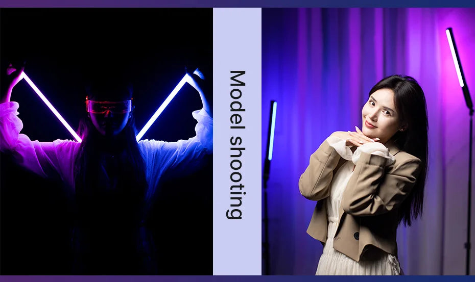 Long, slender LED light bars used for professional photography and studio lighting effects.