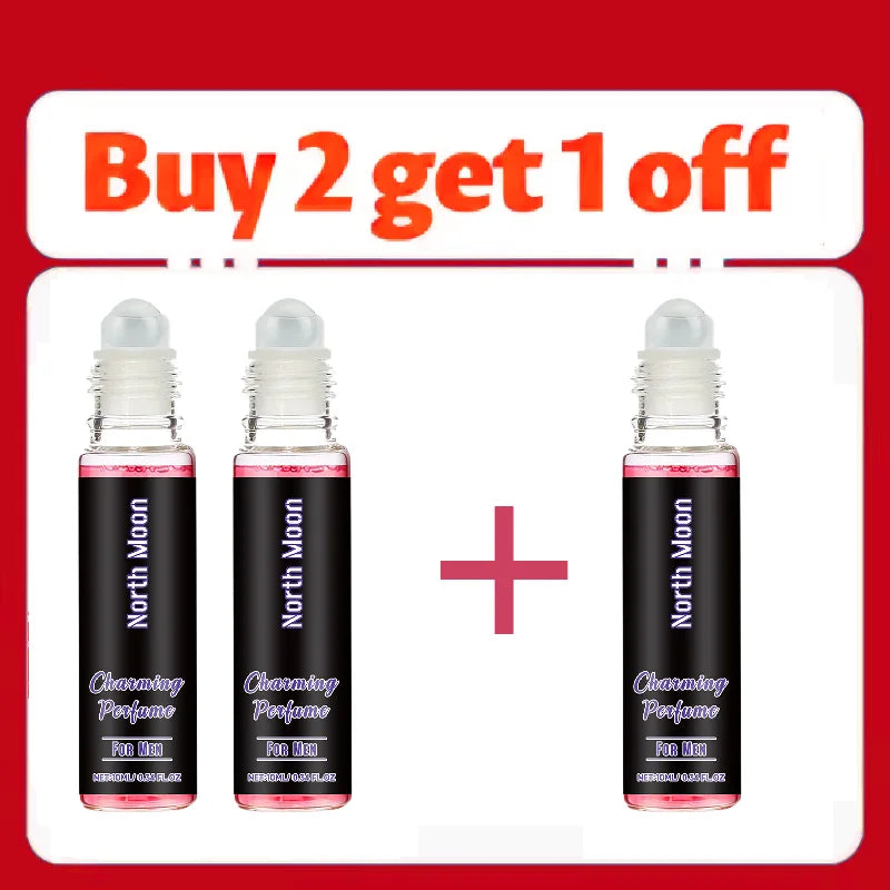 North Moon Men’s Pheromone Charming Perfume roll-on, 10ml long-lasting scent to enhance male attraction, 3-bottle set.