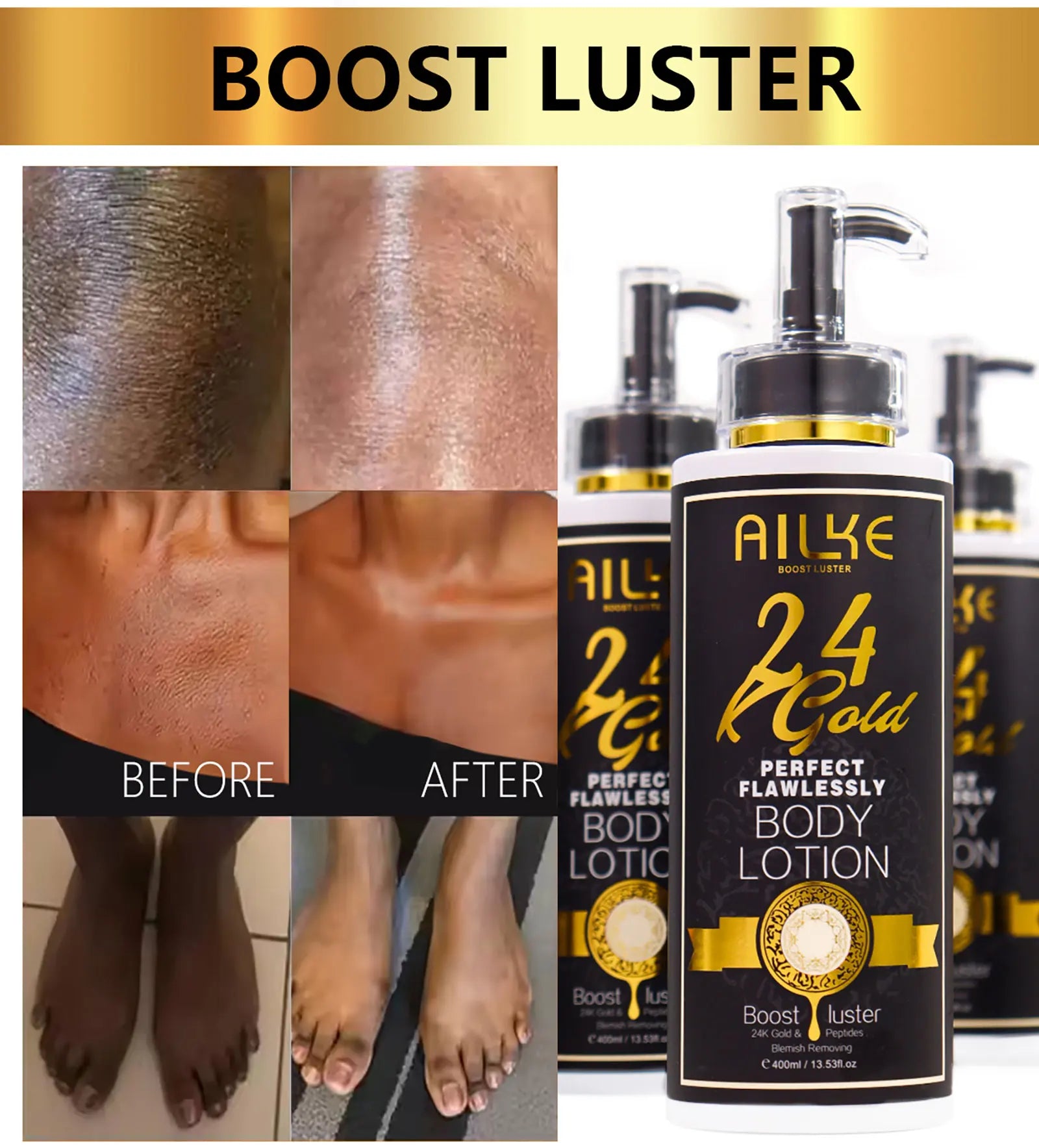 AILKE 24k Gold Perfect Flawlessly Body Lotion, Whitening, Inhibit Melanin, Moisturizing, UV Protect, With Nicotinamide Vitamin C
