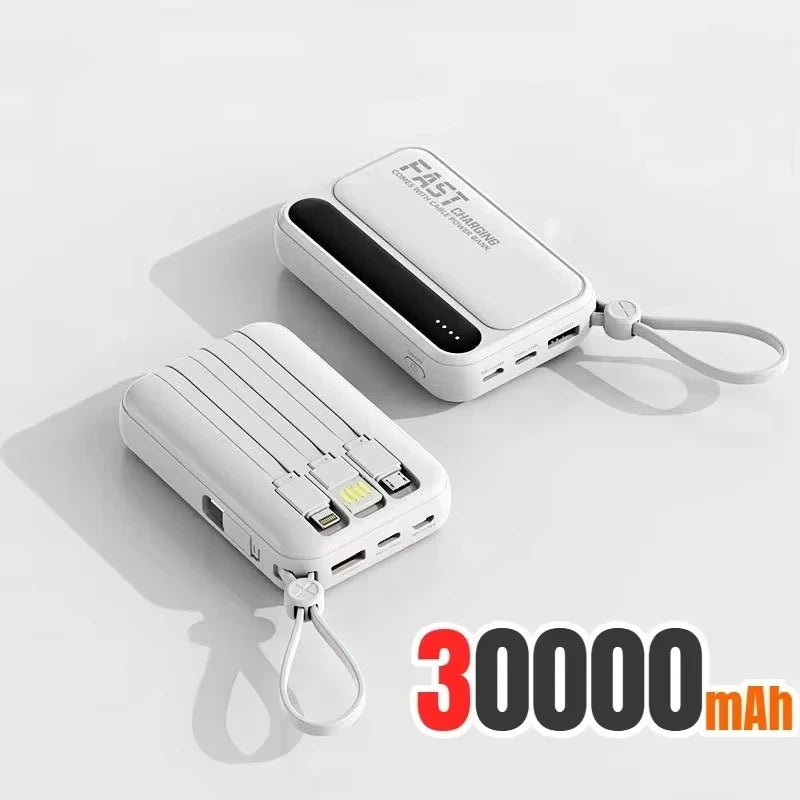 Portable Power Bank with Built-in Cables - Fast Charging 50000mAh White 30000mah Tidesmit