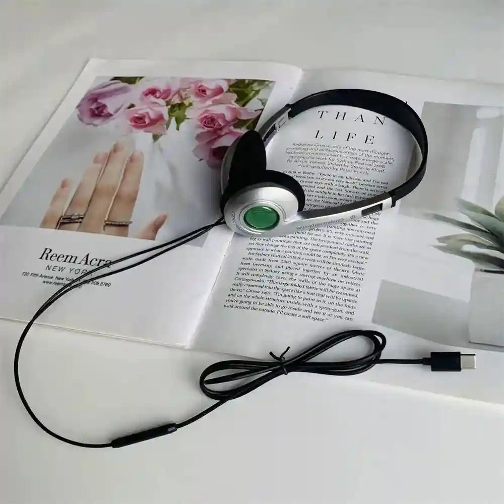 Y2K Wired Retro Headphones - Over-Ear Stereo Headset with Mic Green-Type C Tidesmit