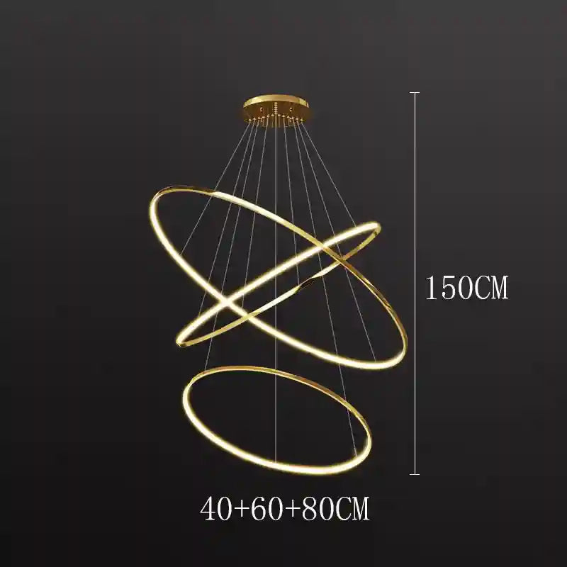 Modern LED Ring Pendant Light for Dining Room | Adjustable Black Finish gold 3 rings Tidesmit