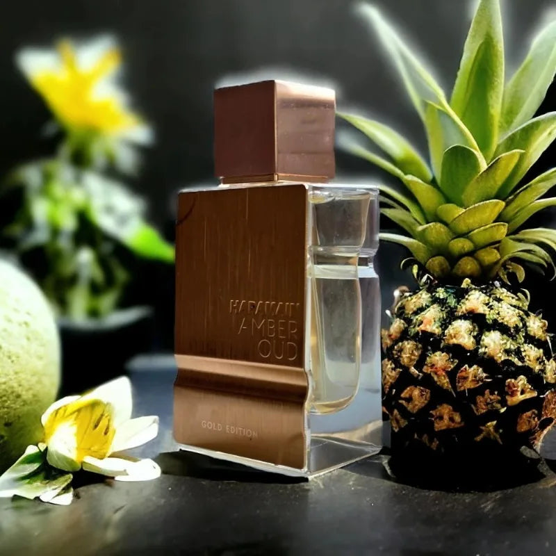 Haramain Amber Oud Gold Edition 60ml: Unisex oriental floral perfume in a square bottle, long-lasting daily scent.