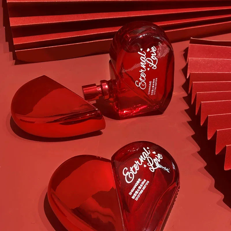 Shimang Eternal Love EDP for women: Long-lasting floral fragrance in a red heart-shaped glass bottle. Vegan perfume.