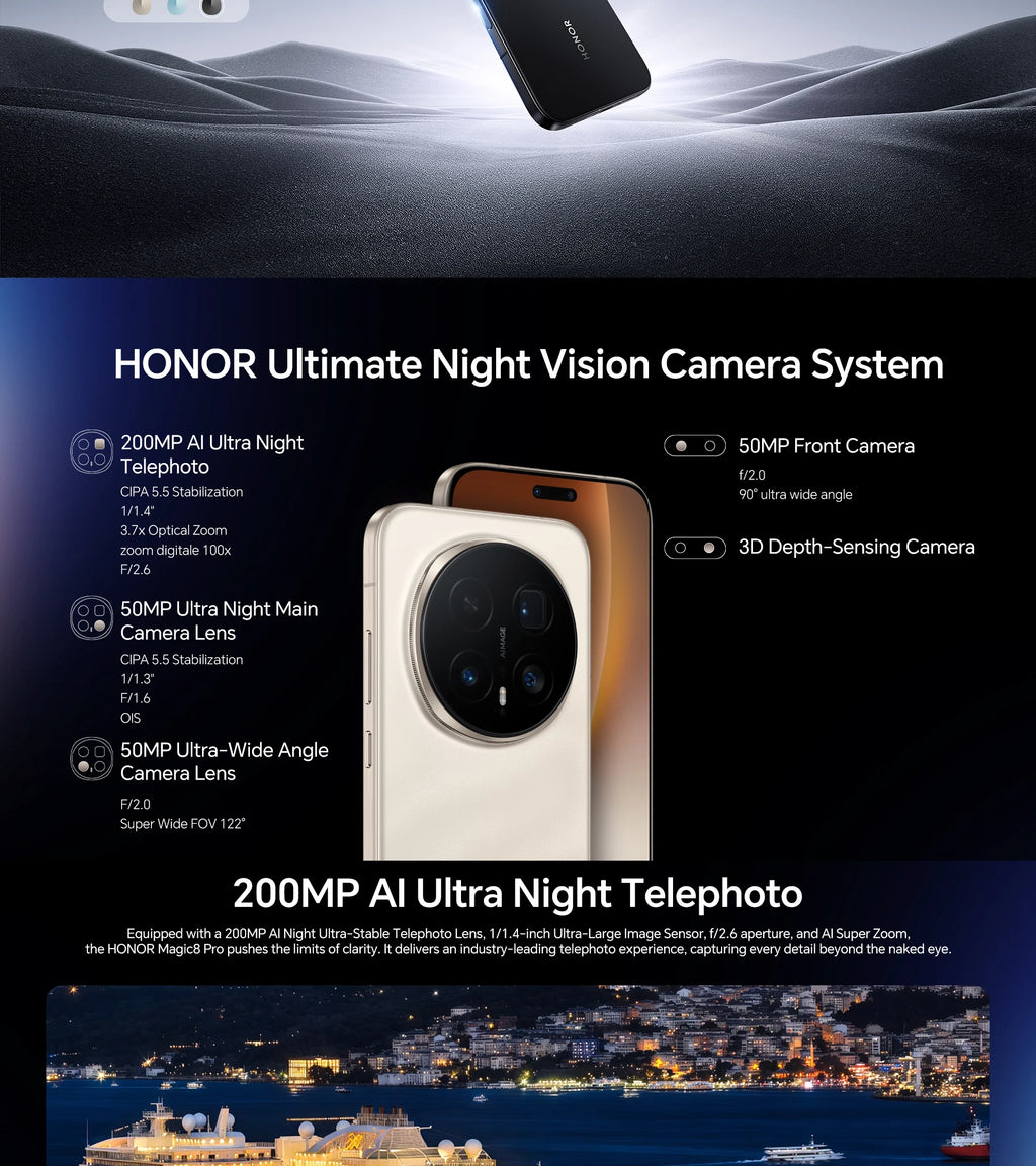 Honor Magic 8 Pro 5g Smartphone Global Version Snapdragon 8 Elite Gen 5 200Mp Ultra Night Telephoto Ois 6270Mah 100W Supercharge 80W Wireless 6.71"Oled Nfc