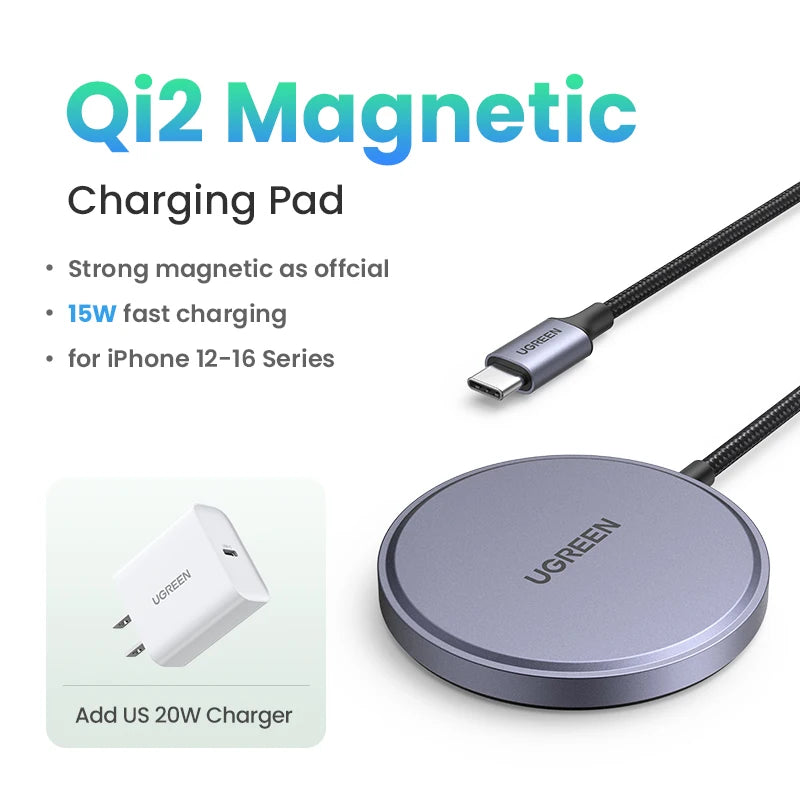 Wireless Charger for iPhone 16: Qi2 Certified MagSafe Compatible Pad Add 20W US Charger Tidesmit
