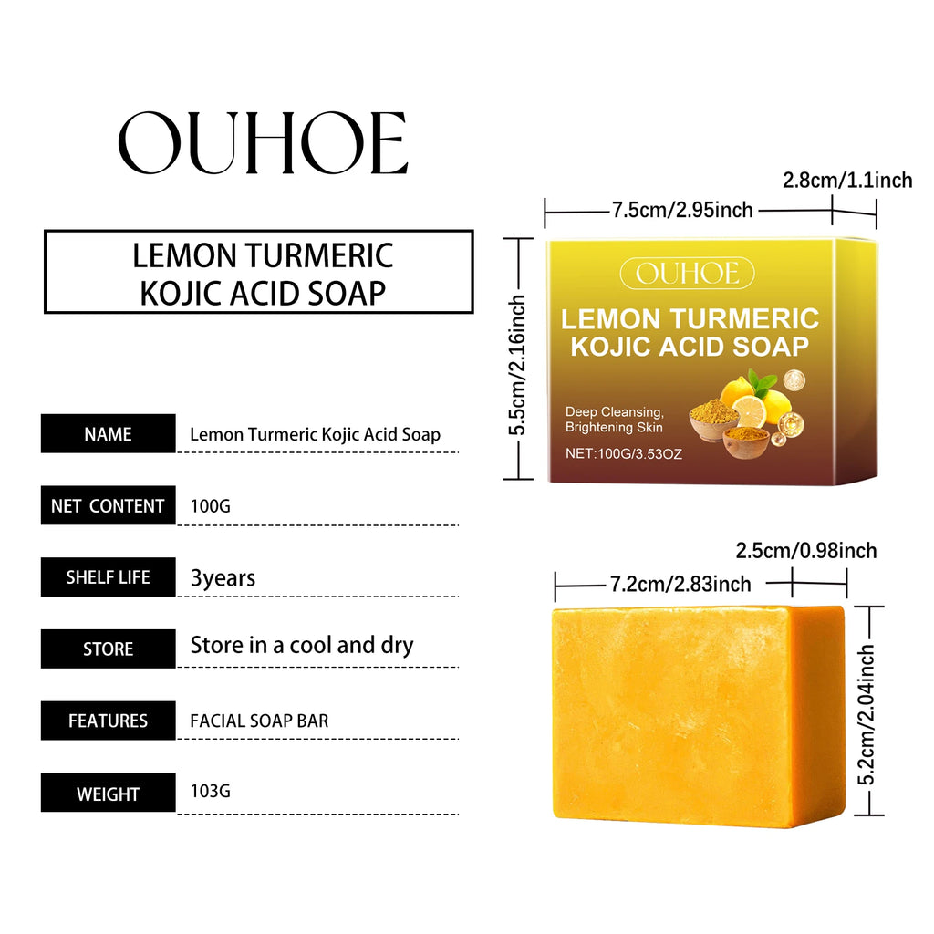 Lemon Turmeric Kojic Acid Soap Brightening Deeply Cleansing Glowing Body Rejuvenating Exfoliating Even Skin Tone Handmade Soap