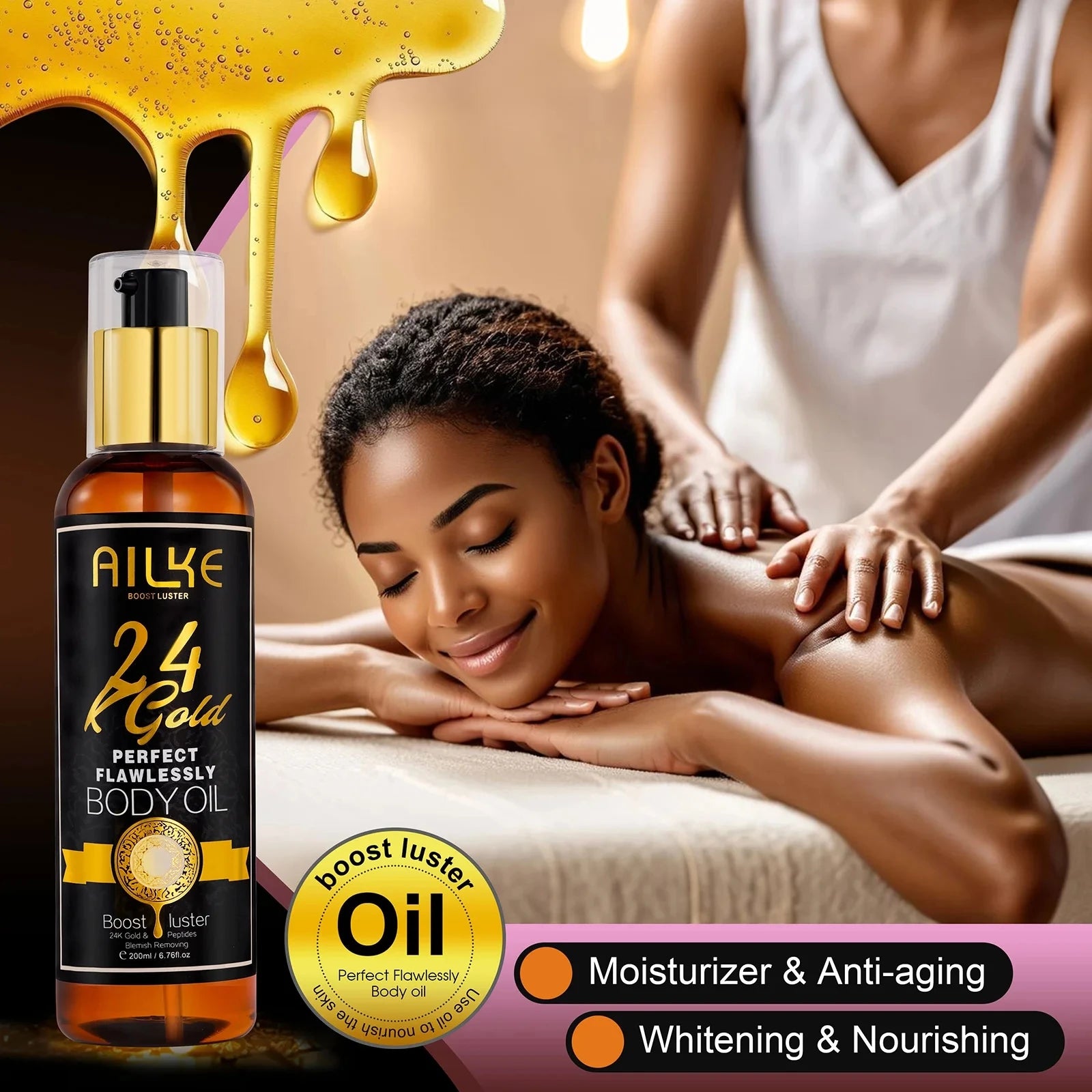 AILKE 24k Gold Flawlessly Whitening Skin Care Set For All Skin Type, Moisturizer, Reduce Black Spots, Smoothing, Brightening