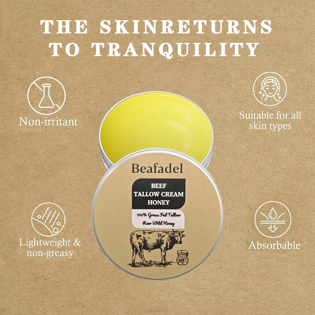 Beef Tallow Face Moisturizer Whipped Beef Tallow & Honey Balm Face & Body Skin Care Grass Fed Grass Finished Face Cream 100g