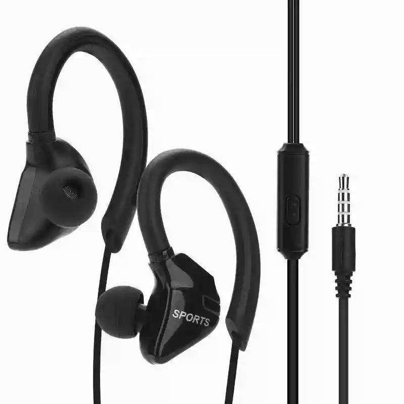 Wired Sport Earbuds with Ear Hooks & Mic – Secure Fit and Clear Audio black single key Tidesmit