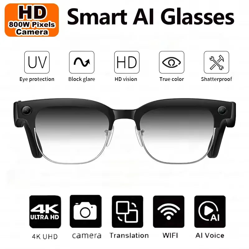 AI Smart Glasses with 8K Camera - Black Bluetooth Mixed Reality Headset Change color Tidesmit