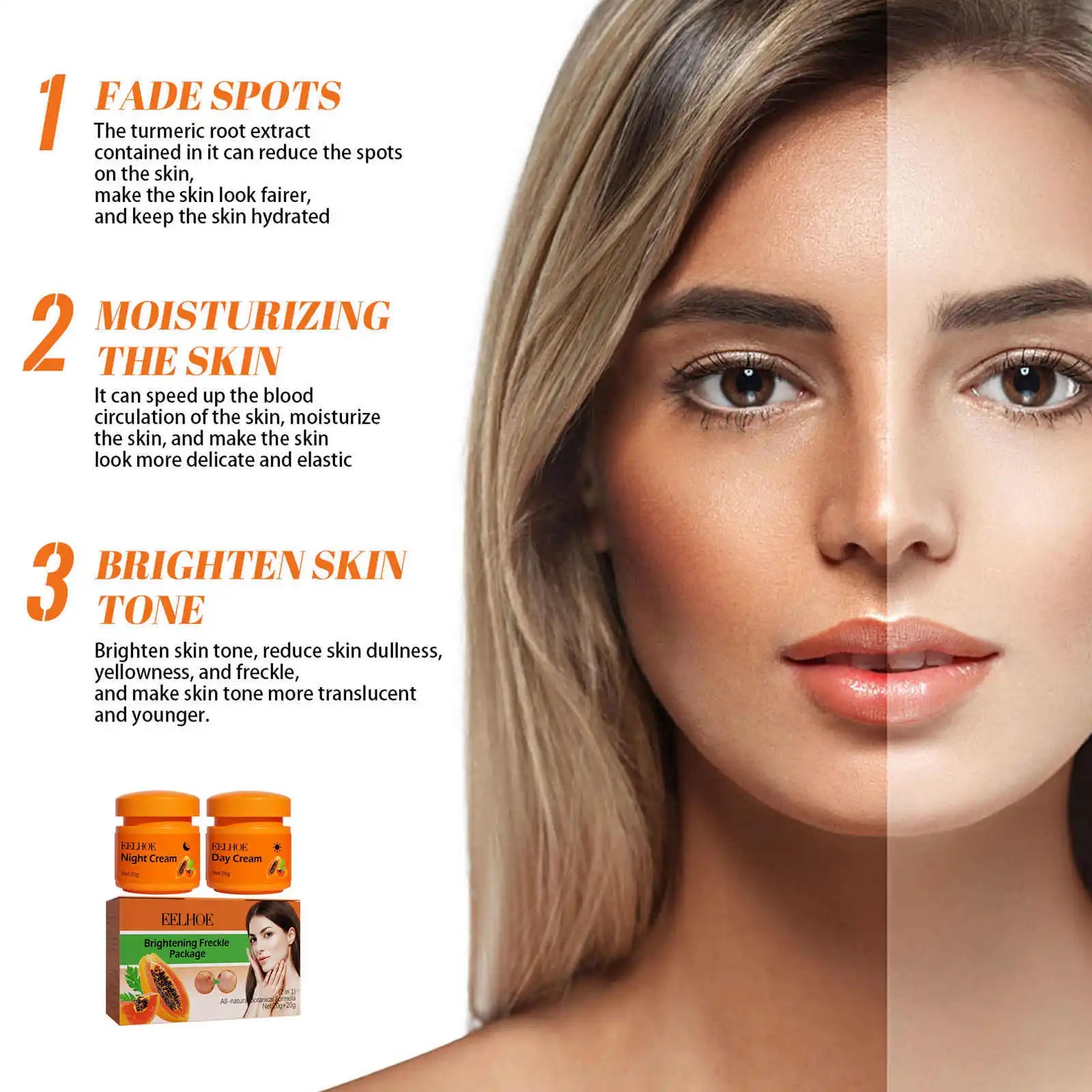 Tidesmit EELHOE papaya whitening cream texture close-up for dark spot correction and skin brightening face makeup