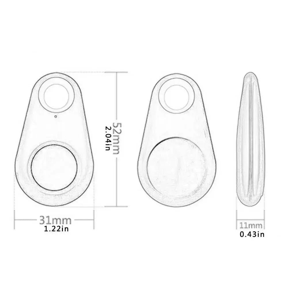 Mini wireless Bluetooth pet GPS tracker tag for tracking dogs, cats, and keys. Small 52mm smart locator with alarm.