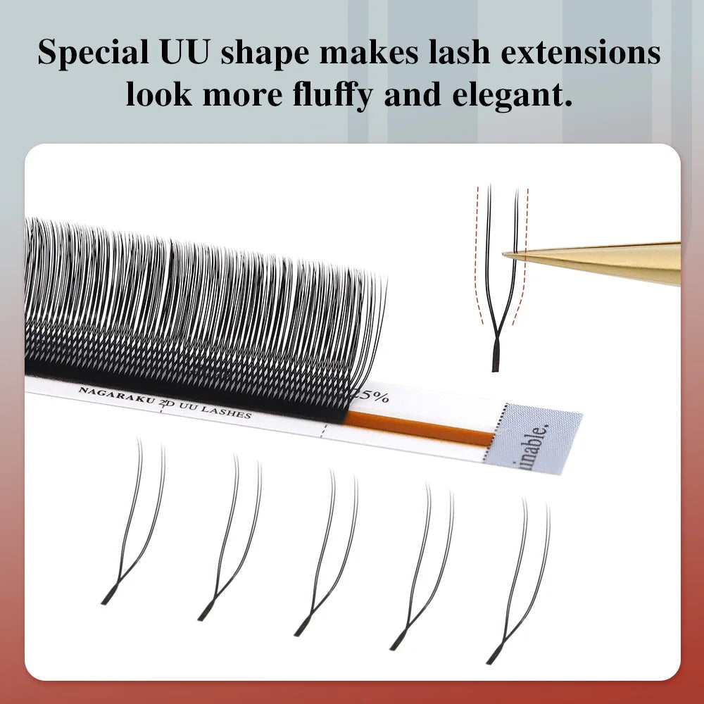 NAGARAKU U Shape YY Lashes Extensions Natural Soft 2D UU Lashes Premium Mink Brazilian Cilios False Eyelashes Tidesmit