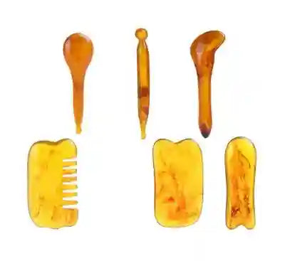 Gua Sha Scraping Tool Set 6-in-1 Face Body Massage Kit - Amber Eye Massage Instrument amber Tidesmit