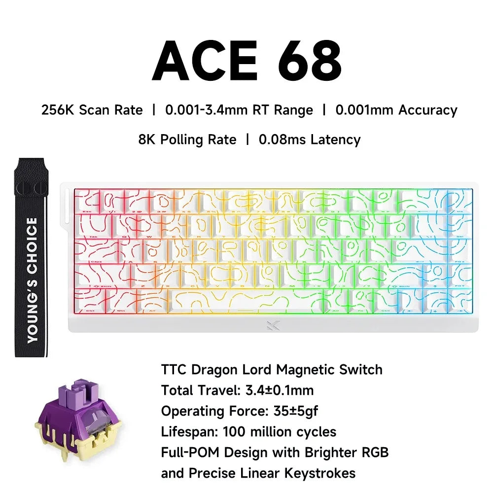 MCHOSE ACE68 Magnetic Keyboard Wired Mechanical Gaming 0.01mm RapidTrigg 8000Hz SOCD/Rs 0.125ms 128K Sampling Rate for Logitech