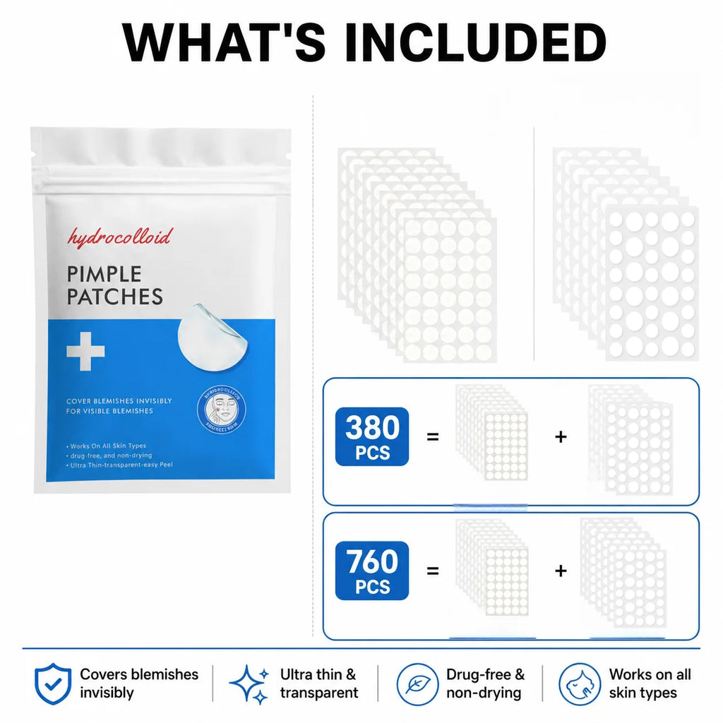 380/760pcs Hydrocolloid Pimple Patches, 2 Round Dot Types, Invisible Spot Cover Stickers, Day Night Use