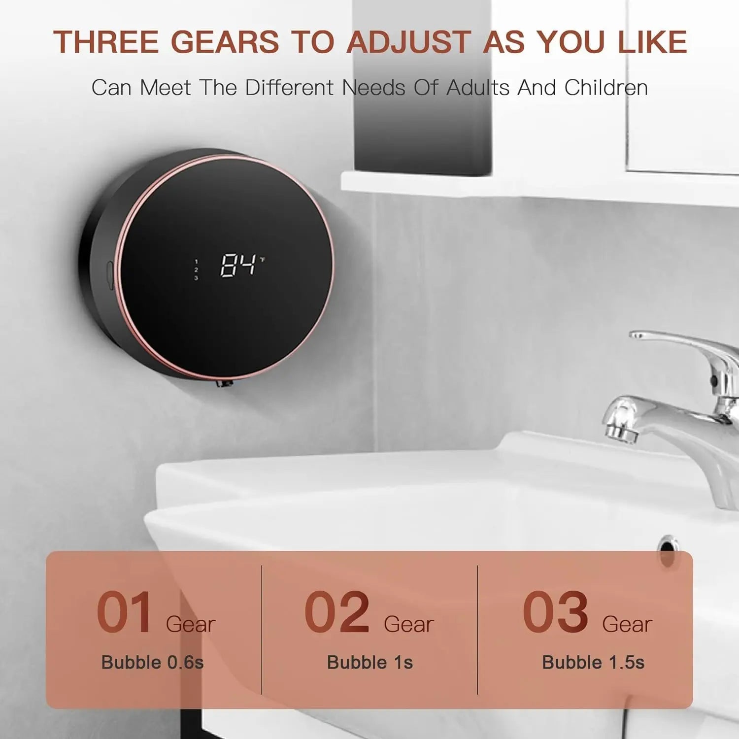 Tidesmit automatic touchless foaming soap dispenser wall mount with LED temperature display in modern bathroom