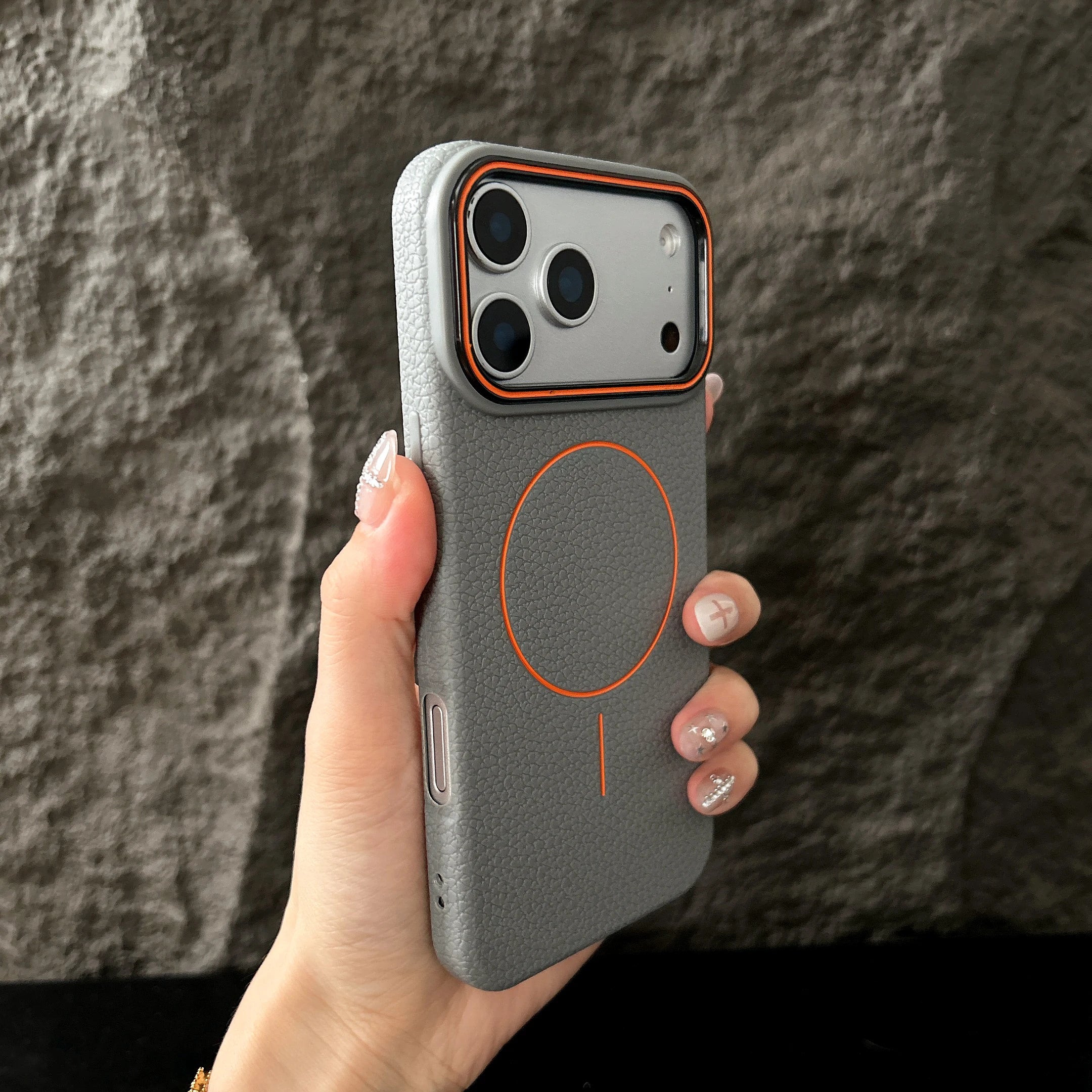 Magnetic iPhone Case with Lichee Pattern | Shock-Absorbing Slim TPU Cover Gray Tidesmit