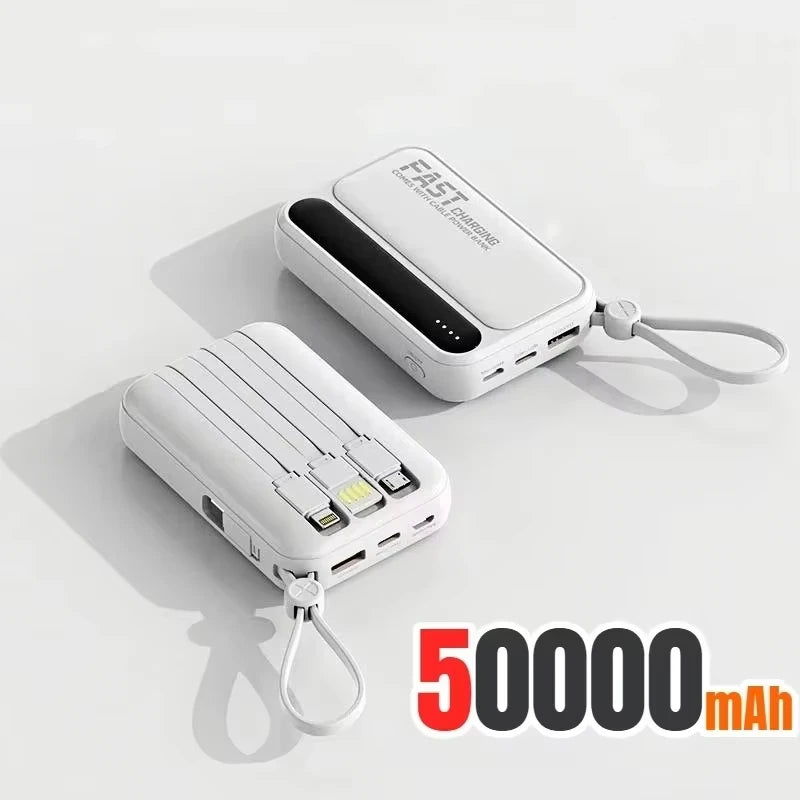 Portable Power Bank with Built-in Cables - Fast Charging 50000mAh White 50000mah Tidesmit