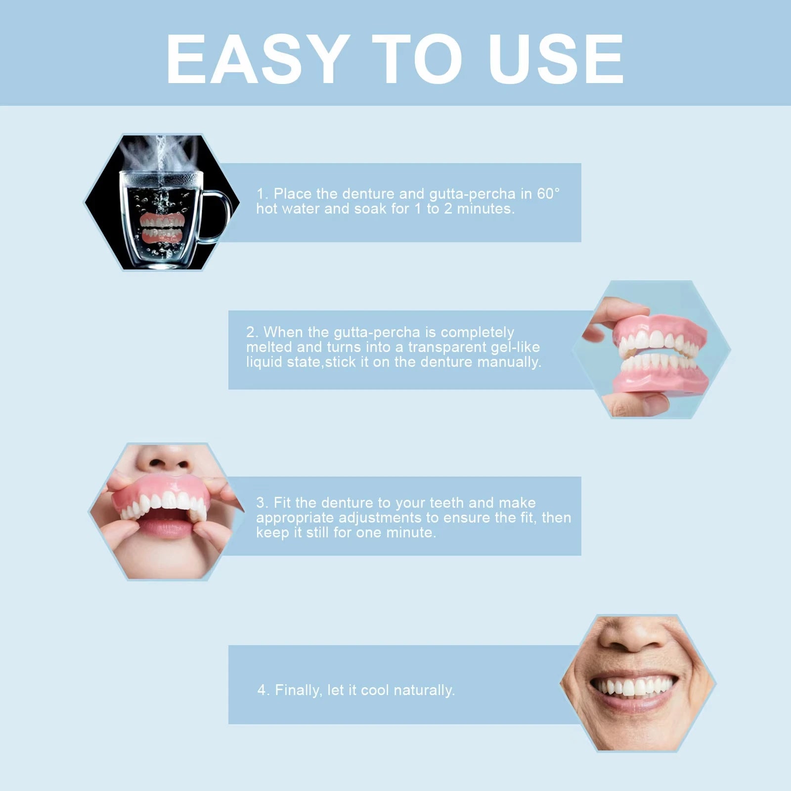 Meticulously Handcrafted Silicone Dentures Natural-Looking False Teeth Home Customizable Design Perfect for Medium-Large Mouths