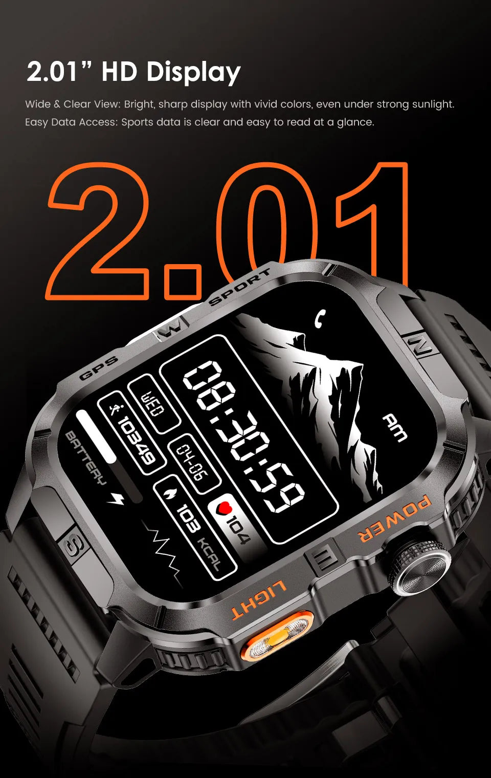 2026New Outdoor Military Men's Smartwatch, Equipped With GPS LED Lighting, Compass, Wireless Communication IP68 Waterproof Watch