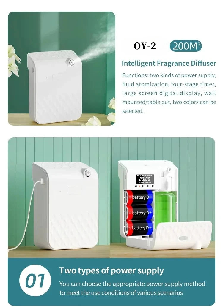 Waterless Essential Oil Diffuser Intelligent Fragrance Diffuser Wall Mounted Aromatherapy Scent Machine Day Cycle Long-Lasting