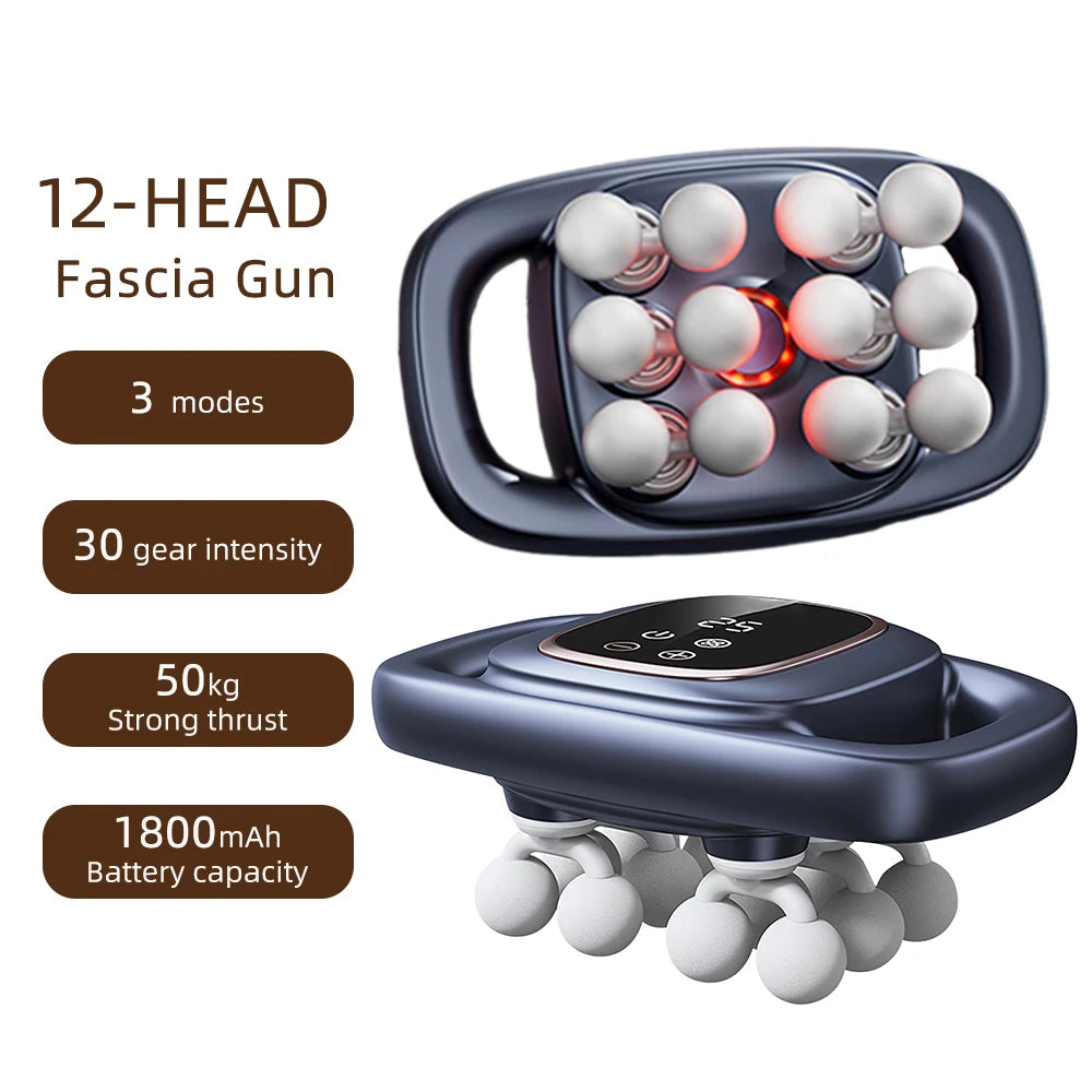 Deep Tissue Muscle Massage Gun | 12-Head Percussive Recovery Device Relaxation Treatment Blue Tidesmit