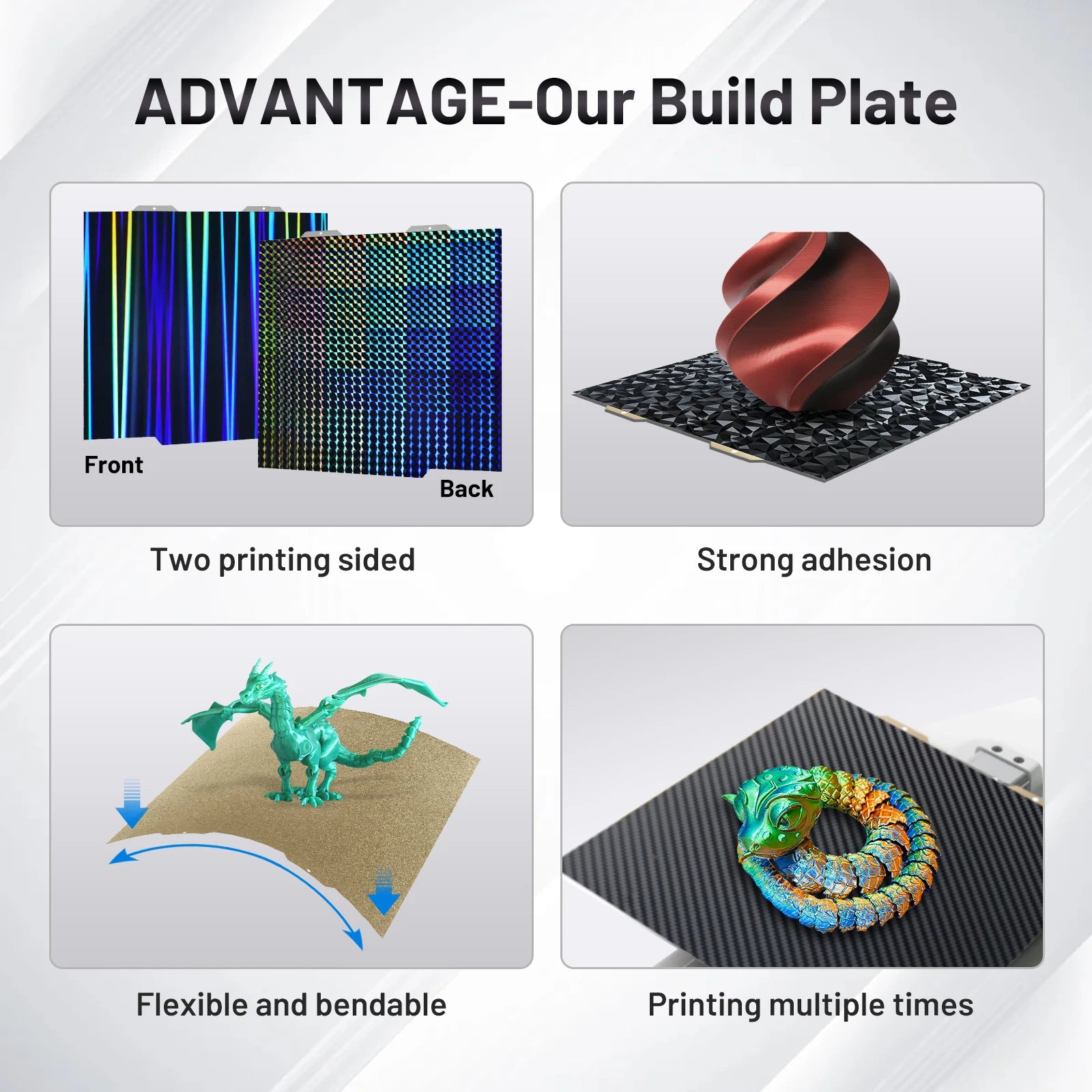 184x184mm Double-Sided PEY/PET/H1H Build Plate for Bambu Lab A1 Mini, offering flexible, strong-adhesion 3D printing.