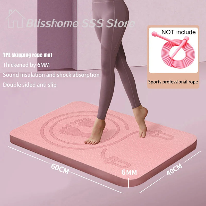 【S】6MM Skipping Rope Mat Anti-noise Jump Rope Mat Floor Mats Exercise Shock Absorption Yoga Mat TPE Skipping Mat Fitness