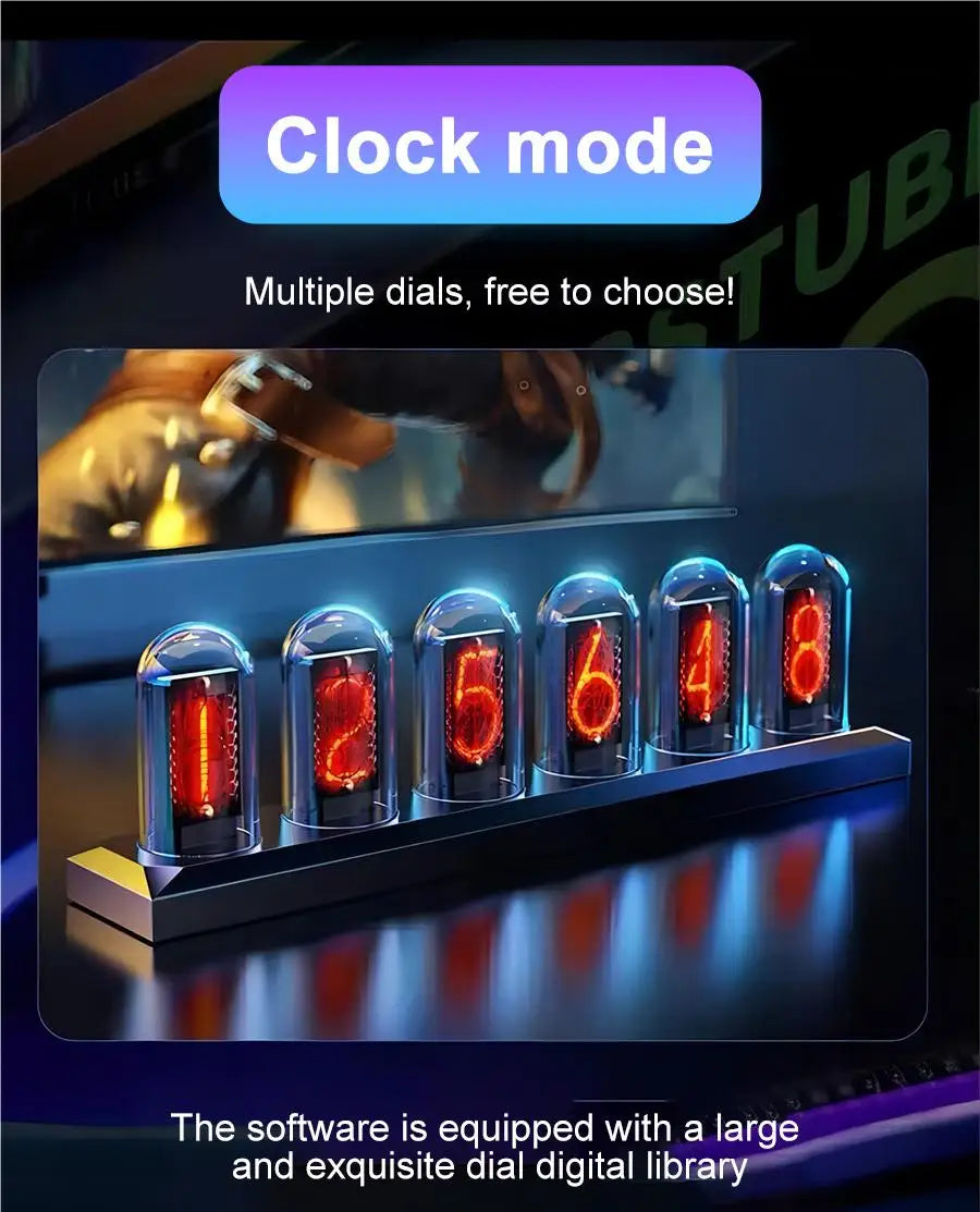 RGB Nixie Tube IPS Clock: Retro Digital Desktop Decor with Custom Display Tidesmit