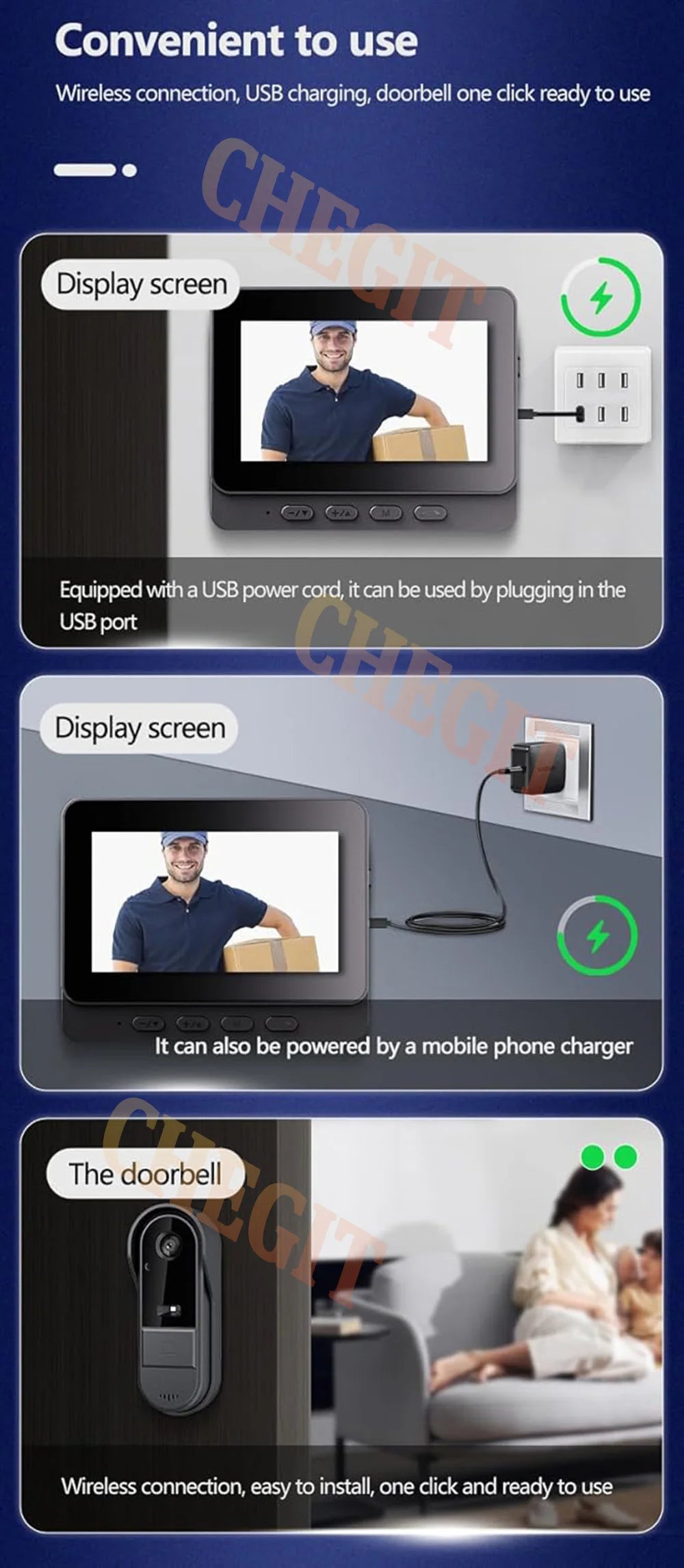New Waterproof Wireless Doorbell Camera 4.3in IPS Screen 1080P Video Intercom Doorbell Home Security Door Bell IR Night Vision
