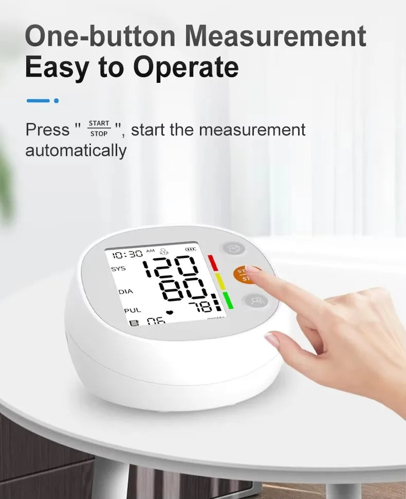 One Click Measure Round Arm Blood Pressure Monitor Automatic Backlight High Accurate Electronic BP Measuring Machine Home
