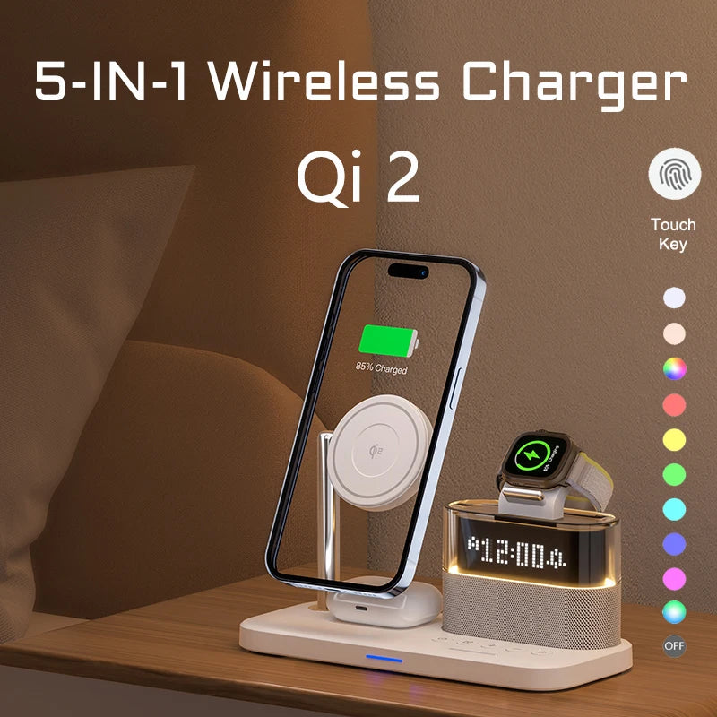 3-in-1 MagSafe Wireless Charger Station with RGB Alarm Clock Tidesmit