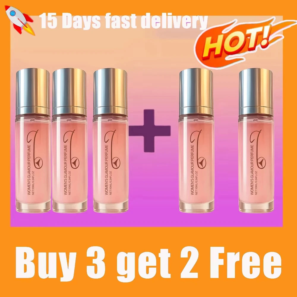 Women’s Glamour Rose perfume rollerball set. Portable, long-lasting floral fragrance for women in glass vials.