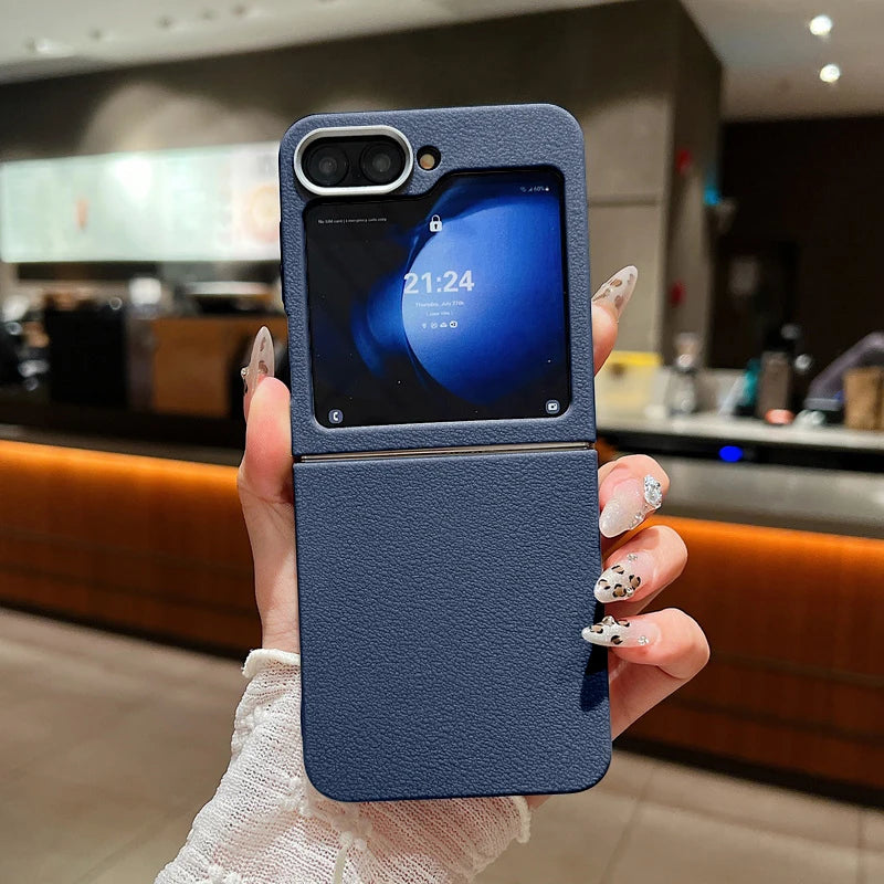 Samsung Z Flip 7 Leather Case - Slim Shock-Absorbing Folding Cover Grey Blue China Mainland Tidesmit