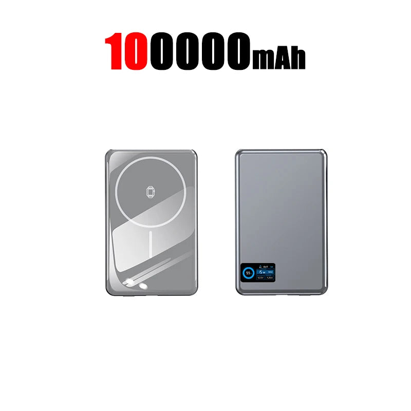 Magnetic Fast Charging Power Bank 50000mAh - Portable USB-C Battery Pack Silvery 100000mAh Tidesmit