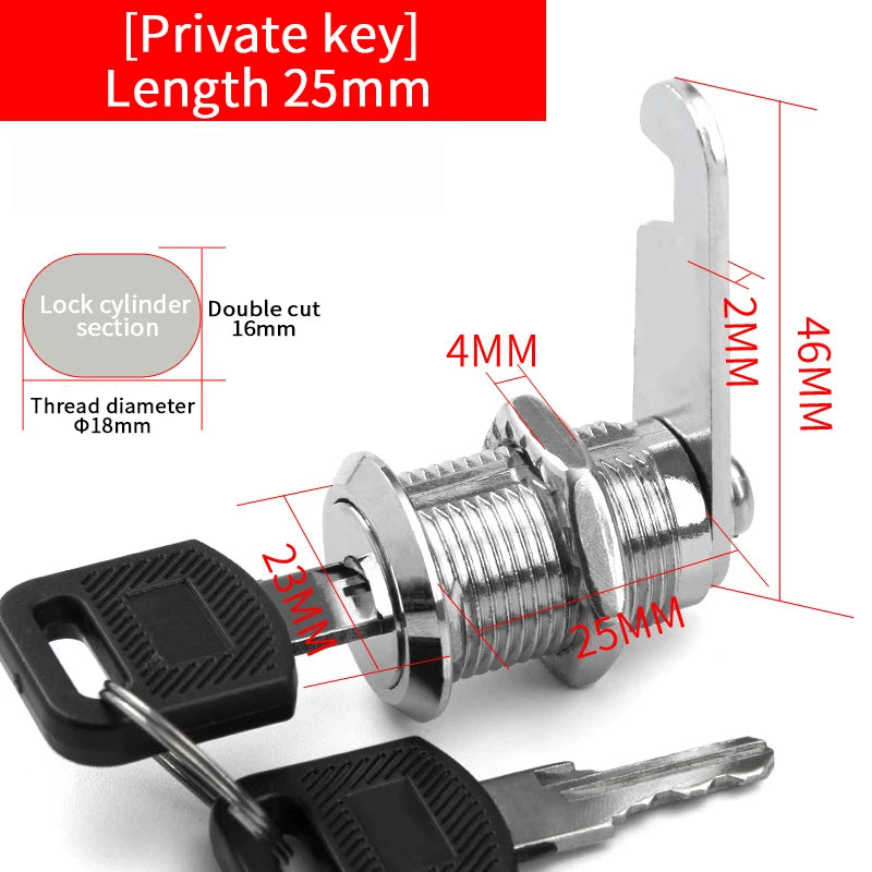 5/20SETS Metal Cylinder Cabinet Security Locker Cam Lock With 2 Keys Same Key Different Key Security Mailbox Lock Drawer 16mm