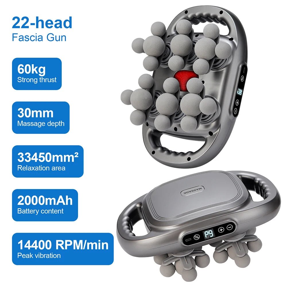 Fascia Gun 22 Head Deep Tissue Percussion Massager - Ergonomic Recovery Fascia Gun GRAY China Mainland Tidesmit