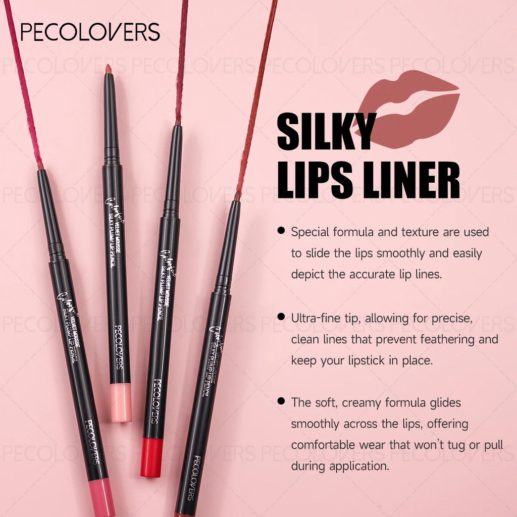 Waterproof matte lip liner set in multiple shades, featuring a creamy, long-lasting formula for precise, non-staining wear.