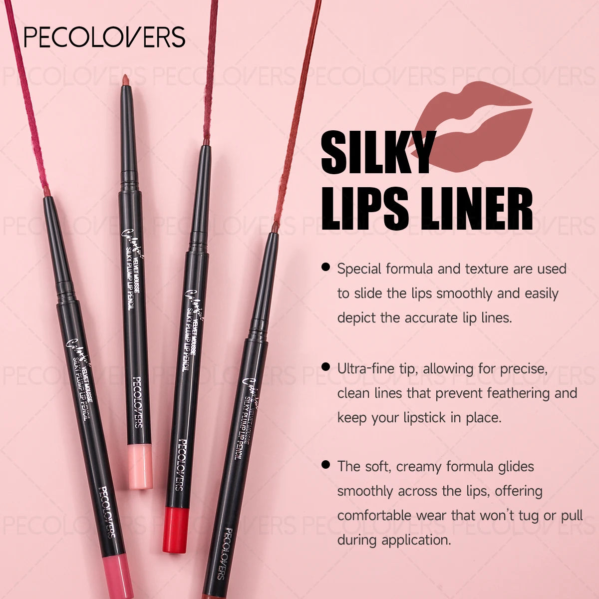 Waterproof matte lip liner set in multiple shades, featuring a creamy, long-lasting formula for precise, non-staining wear.