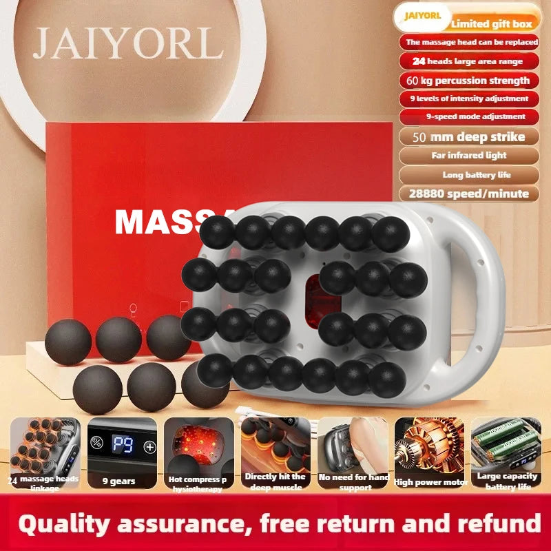 Deep Tissue Muscle Massager - 12-Head Percussion Back Therapy Tool Back Massage Instrument White 24 -heads Type C Charge