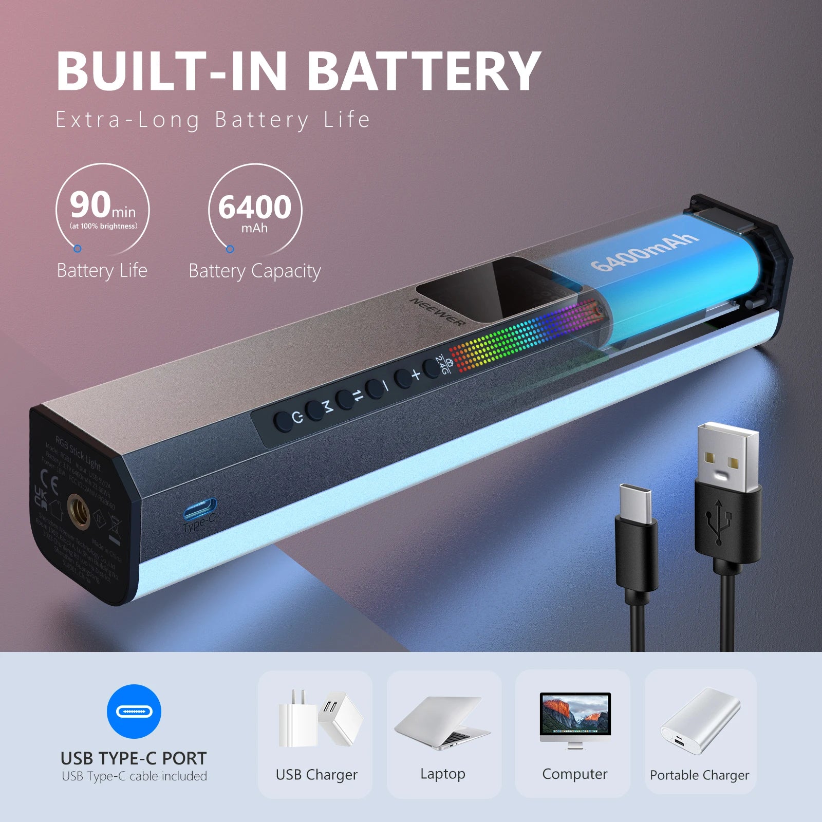 RGB LED Video Light Stick - Handheld Magnetic Wand for Content Creators Tidesmit