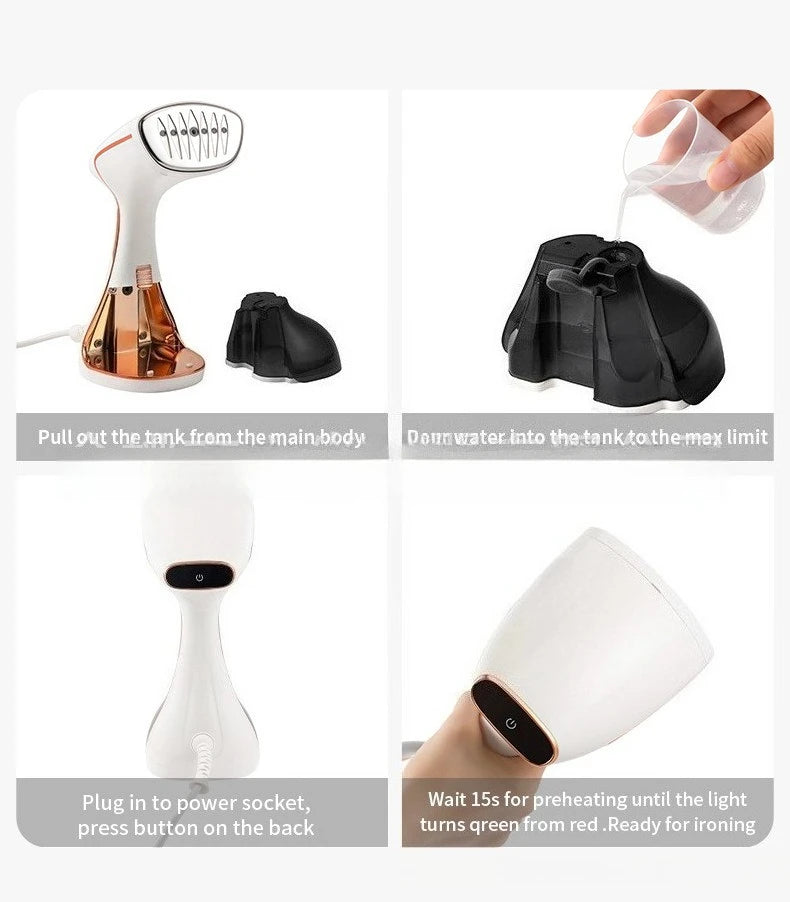 Tidesmit portable handheld garment steamer for clothes, showing side profile and ergonomic steam iron nozzle design.