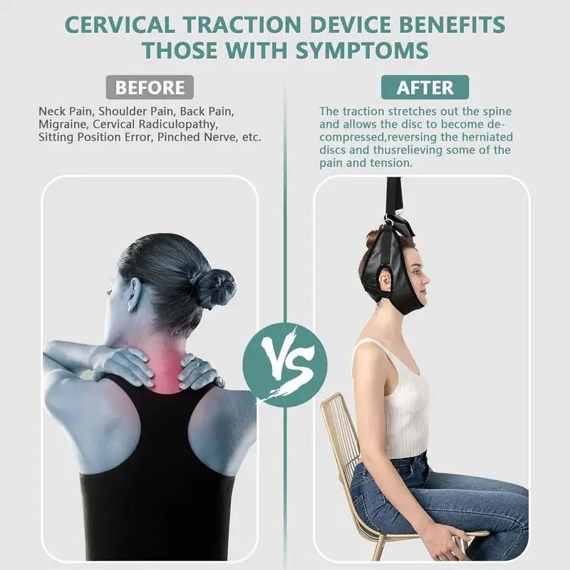 Neck Traction Device for Cervical Spine Relief - Ergonomic Wellness Kit Relaxation Treatment Tidesmit