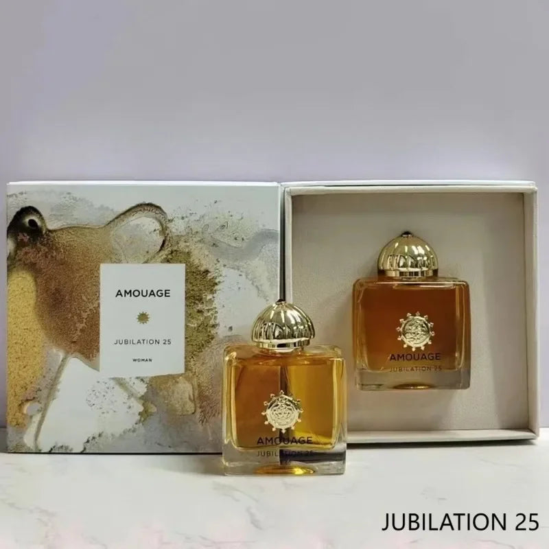 Amouage Jubilation 25 luxury women’s perfume set, floral oriental chypre fragrance with vanilla, musk, and woody notes.