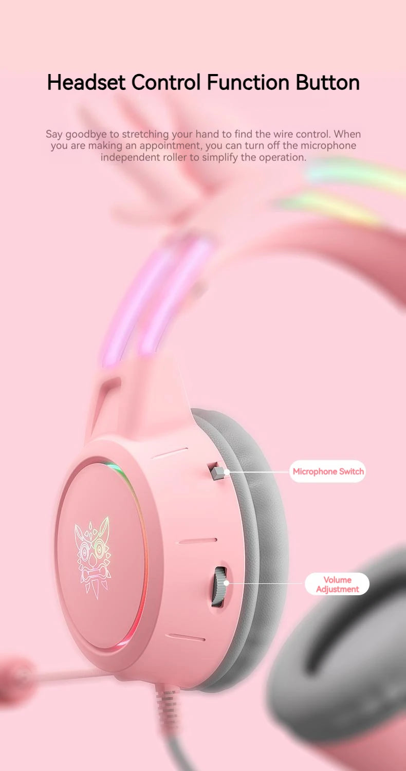 Pink Gaming Headphones with Cat Ears, RGB Mic, and Low Latency Audio Tidesmit