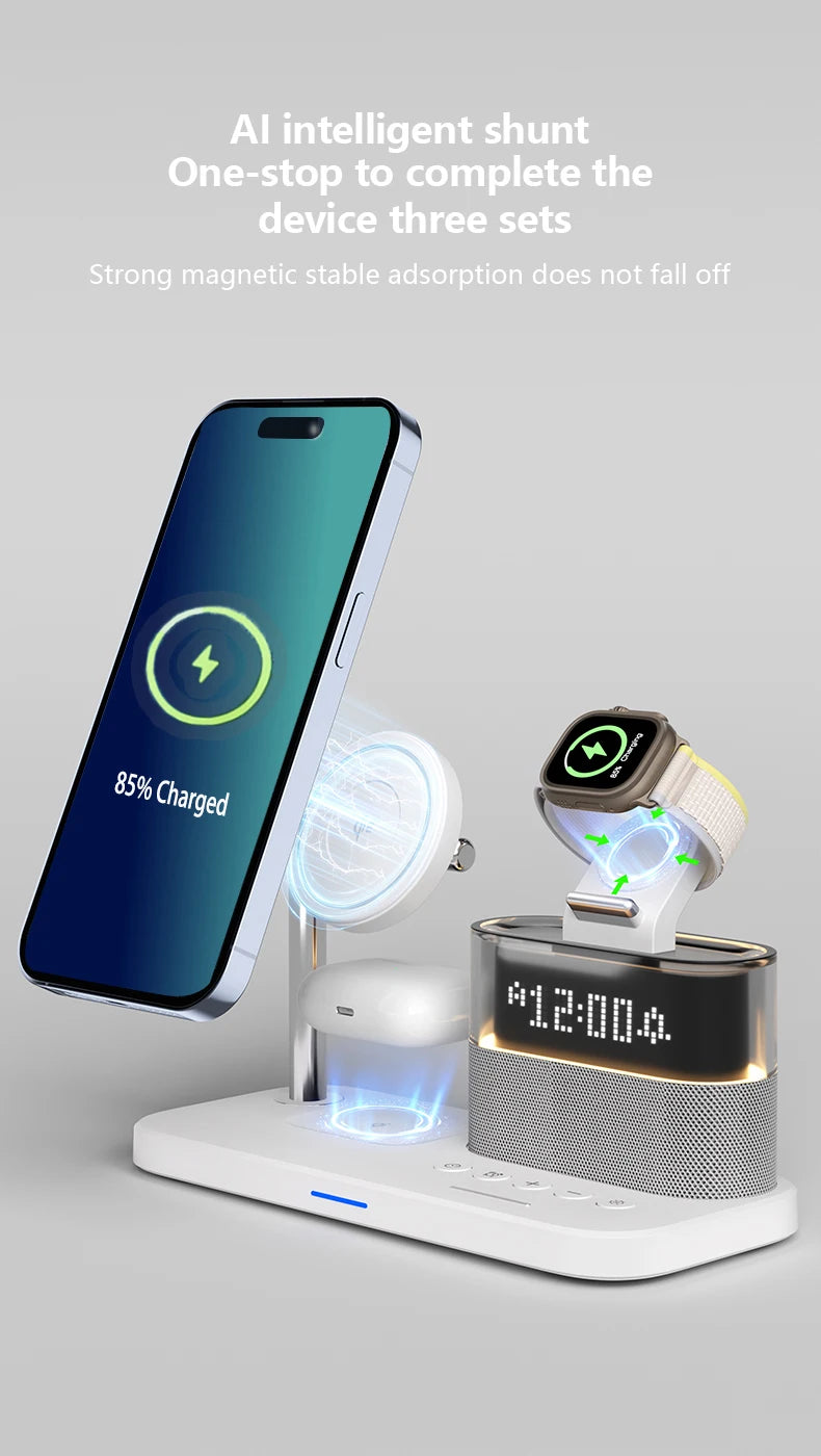 3-in-1 MagSafe Wireless Charger Station with RGB Alarm Clock Tidesmit